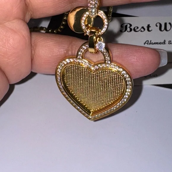 Gold Heart Picture Charm Pendant, Dangling Charming Heart Keepsake Pendant SALE